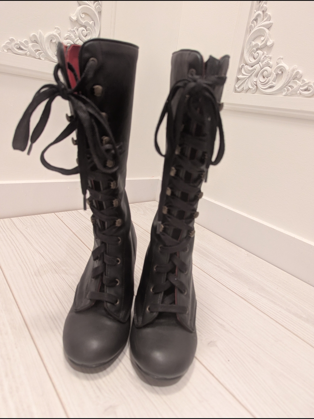Demonia Vivika-205 Black Lace-Up Mid-Calf Heeled Boots - Picture 2 of 8